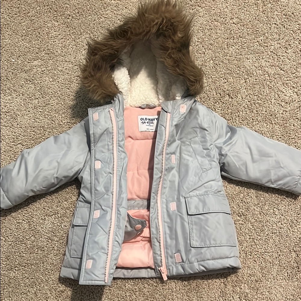 Old Navy Light Gray Coat with Fur Hood